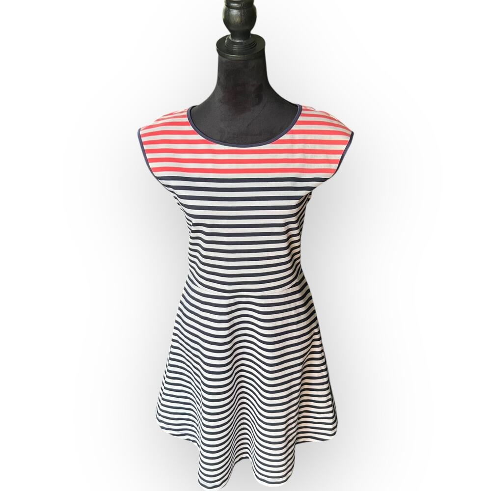 Draper James Women's Blue Pink White Stripe Ponte Knit Fit & Flare Dress Size M - Picture 3 of 13